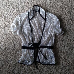 Vintage Y2K Forever 21 Cream Polka Dot Lace Top with Black Contrast Detail